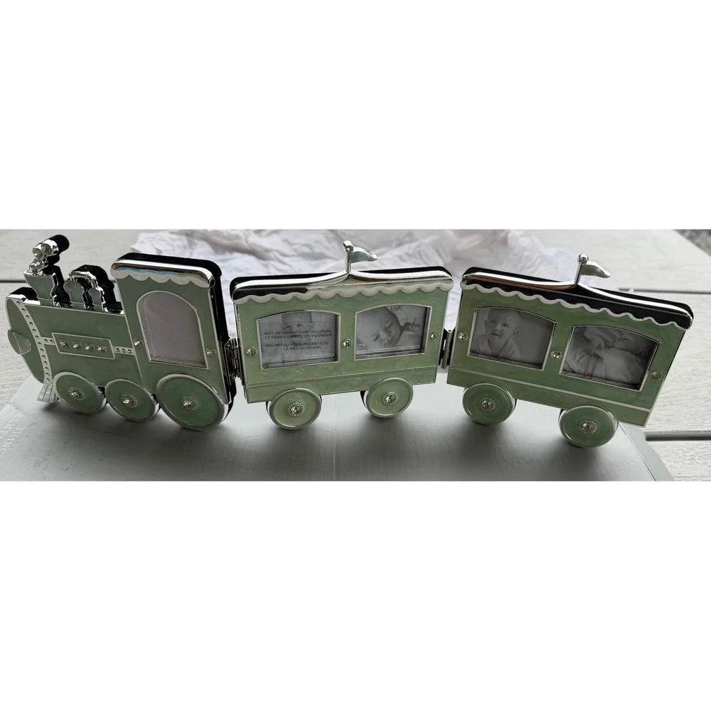 Things Remembered Baby Train Picture Frame Mint Green Silver Enamel 5 Openings